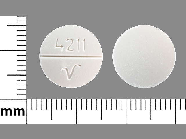 White Round pill with imprint 4211;V — Methocarbamol Methocarbamol 500 mg; (view 4)