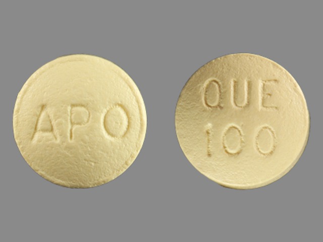 Yellow Round pill with imprint APO;QUE;100 — Quetiapine fumarate Quetiapine fumarate 100 mg; (view 3)