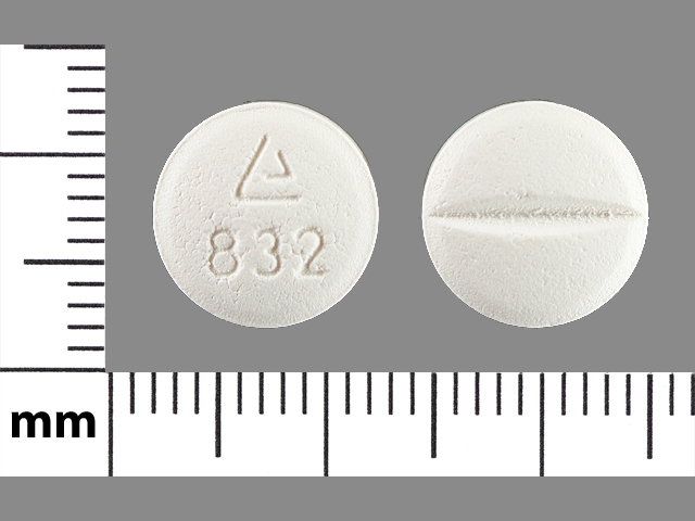 White Round pill with imprint 832 — Metoprolol succinate Metoprolol succinate 100 mg; (view 2)