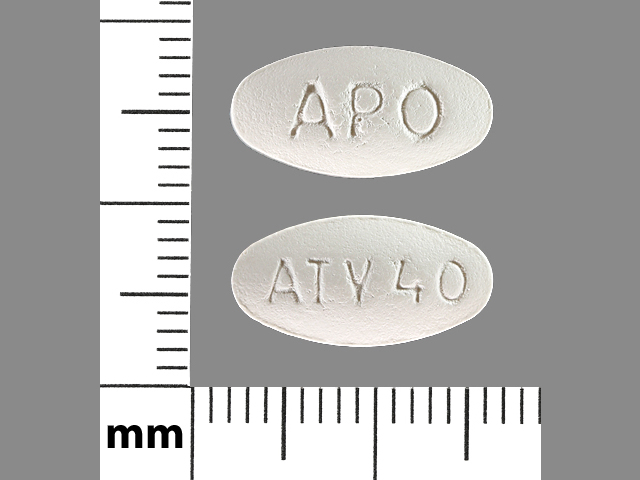 White Oval pill with imprint APO;ATV40 — Atorvastatin calcium Atorvastatin calcium trihydrate 40 mg; (view 2)