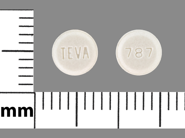 White Round pill with imprint 787;TEVA — Atenolol Atenolol 25 mg; (view 4)