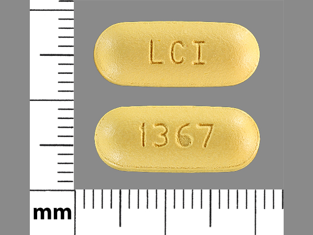 Yellow Oval pill with imprint LCI;1367 — Probenecid Probenecid 500 mg; (view 2)