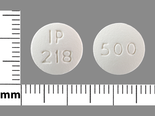White Round pill with imprint IP218;500 — Metformin hydrochloride Metformin hydrochloride 500 mg; (view 3)