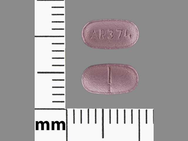 Purple Oval pill with imprint AR;374 — Colcrys Colchicine 0.6 mg; (view 3)