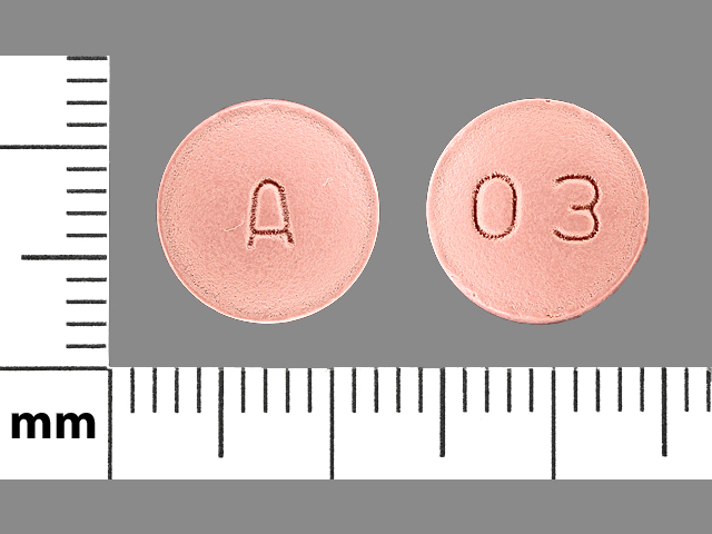 Pink Round pill with imprint A;03 — Simvastatin Simvastatin 40 mg; (view 4)