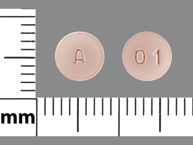 Pink Round pill with imprint A;01 — Simvastatin Simvastatin 10 mg; (view 3)