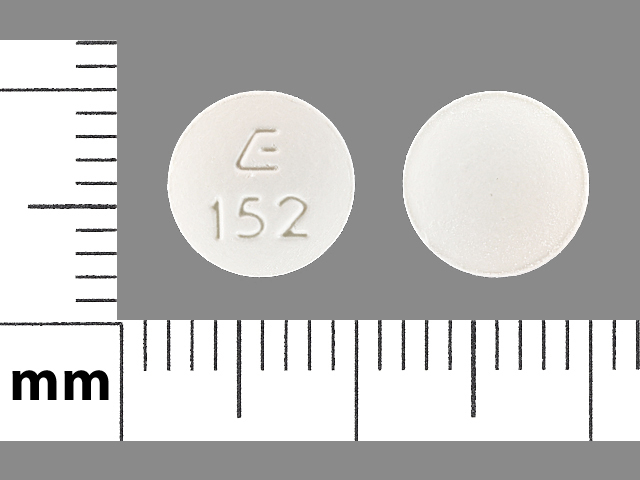 White Round pill with imprint E;152 — Lisinopril and hydrochlorothiazide Lisinopril 20 mg;hydrochlorothiazide 12.5 mg; (view 3)