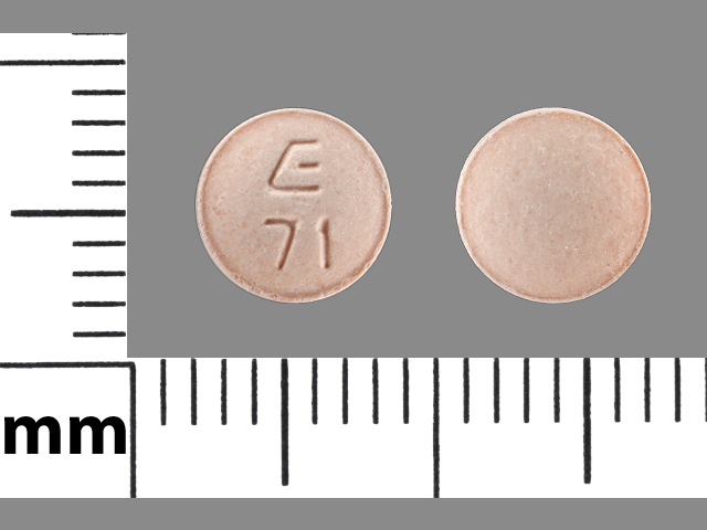 Pink Round pill with imprint E;71 — Lisinopril and hydrochlorothiazide Lisinopril 10 mg;hydrochlorothiazide 12.5 mg; (view 2)