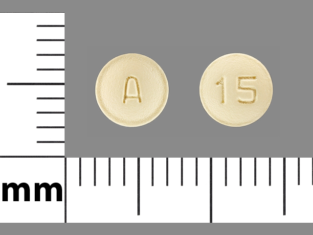 Yellow Round pill with imprint A;15 — Simvastatin Simvastatin 5 mg; (view 3)