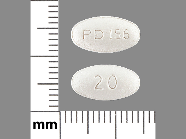 White Oval pill with imprint PD;156;20 — Atorvastatin calcium Atorvastatin calcium 20 mg; (view 3)