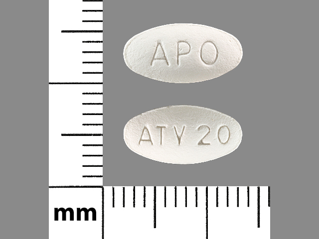 White Oval pill with imprint APO;ATV20 — Atorvastatin calcium Atorvastatin calcium trihydrate 20 mg; (view 4)