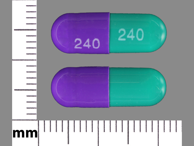 Blue;purple Capsule pill with imprint 240 — Diltiazem hydrochloride Diltiazem hydrochloride 240 mg (view 3)