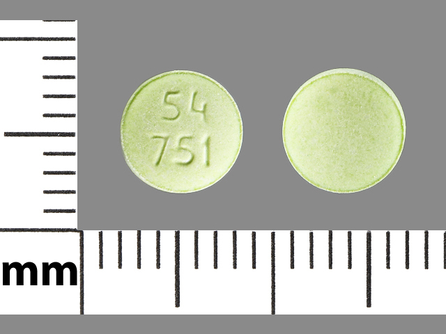 Green Round pill with imprint 54;751 — Ropinirole Ropinirole hydrochloride 1 mg; (view 2)