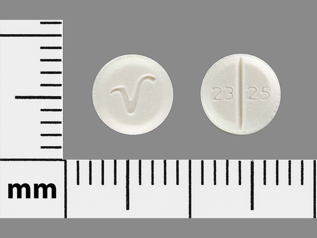 White Round pill with imprint 2325;V — Benztropine mesylate Benztropine mesylate 0.5 mg; (view 2)
