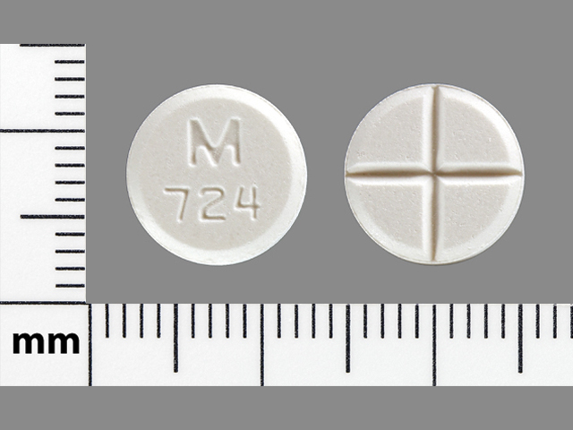 White Round pill with imprint M;724 — Tizanidine Tizanidine hydrochloride 4 mg; (view 2)