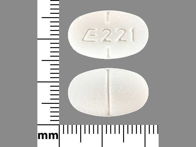 White Oval pill with imprint E;221 — Metformin hydrochloride Metformin hydrochloride 1000 mg; (view 9)