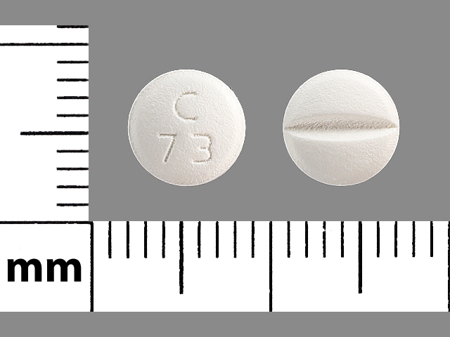 White Round pill with imprint C;73 — Metoprolol tartrate Metoprolol tartrate 25 mg; (view 2)