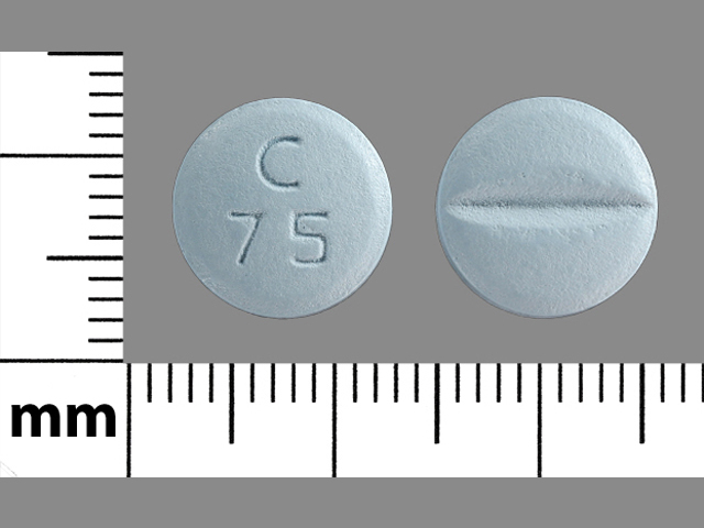 Blue Round pill with imprint C;75 — Metoprolol tartrate Metoprolol tartrate 100 mg; (view 7)