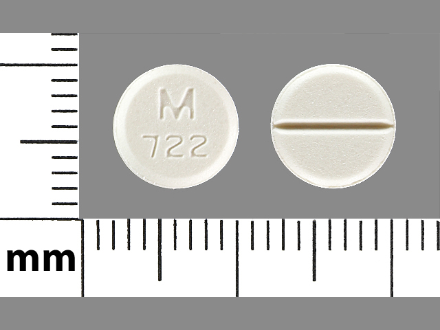 White Round pill with imprint M;722 — Tizanidine Tizanidine hydrochloride 2 mg; (view 2)