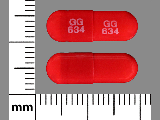 Red Capsule pill with imprint GG634 — Amantadine hydrochloride Amantadine hydrochloride 100 mg; (view 3)