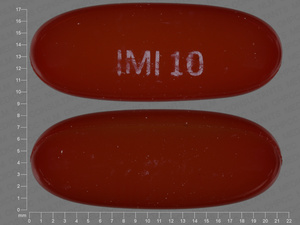 Red;brown Capsule pill with imprint IMI;10 — Nifedipine Nifedipine 10 mg; (view 3)