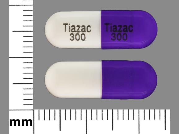 White;purple Capsule pill with imprint Tiazac;300 — Tiazac Diltiazem hydrochloride 300 mg; (view 2)