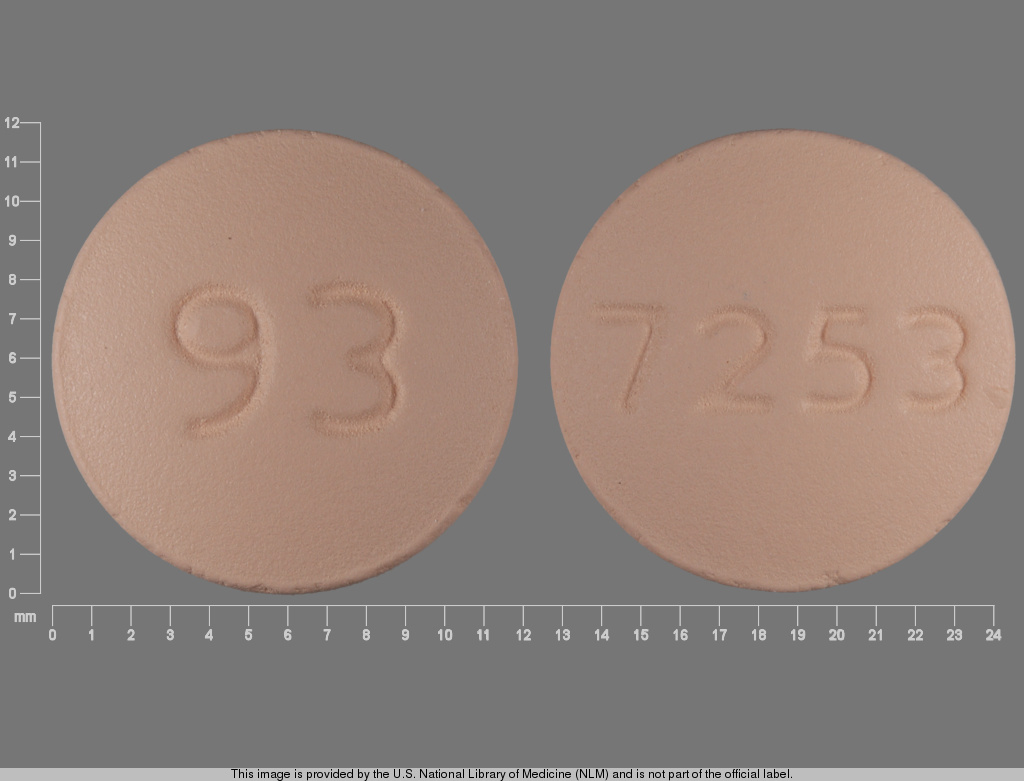 Orange Round pill with imprint 93;7253 — Fexofenadine hydrochloride Fexofenadine hydrochloride 180 mg; (view 3)