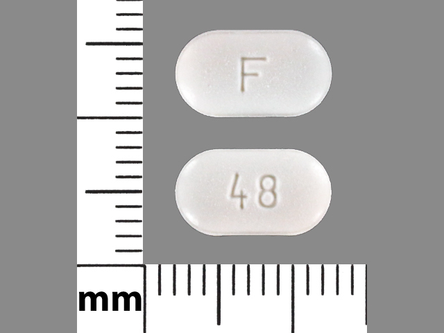 White Oval pill with imprint F;48 — Fenofibrate 48 mg (view 2)