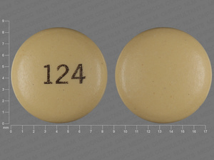 Yellow Round pill with imprint 124 — Pantoprazole 40 mg (view 2)