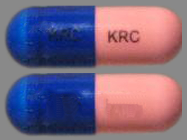 Blue;pink Capsule pill with imprint KRC — Cefaclor Cefaclor 250 mg; (view 2)