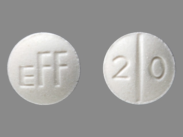 White Round pill with imprint EFF;20 — Methazolamide Methazolamide 50 mg; (view 3)