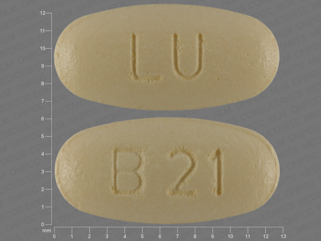 Yellow Oval pill with imprint LU;B21 — Fenofibrate Fenofibrate 48 mg; (view 2)