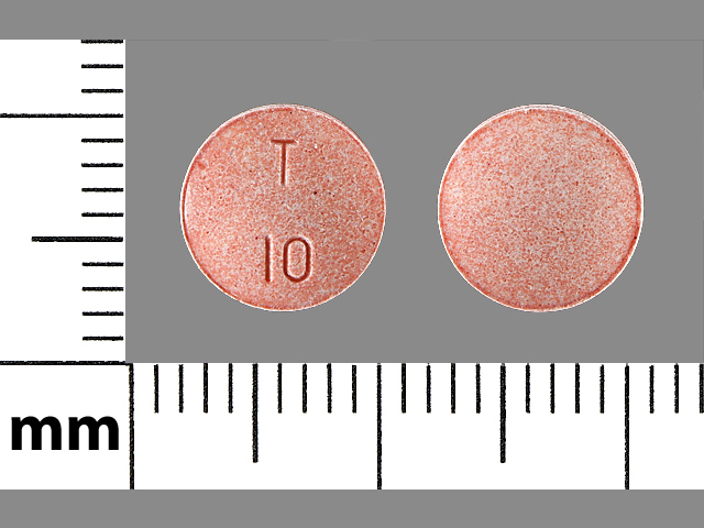 Pink Round pill with imprint T;10 — Enalapril maleate Enalapril maleate 10 mg; (view 4)