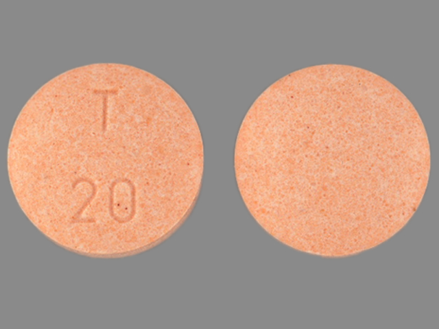 Orange Round pill with imprint T;20 — Enalapril maleate Enalapril maleate 20 mg; (view 2)