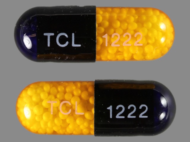 Blue;yellow Capsule pill with imprint TCL;1222 — Nitro-time Nitroglycerin 6.5 mg; (view 2)