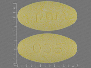 Yellow Oval pill with imprint Par;035 — Meclizine hydrochloride Meclizine hydrochloride 25 mg; (view 3)