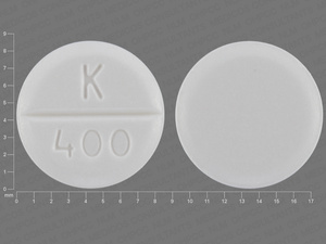 White Round pill with imprint K;400 — Glycopyrrolate Glycopyrrolate 1 mg; (view 3)