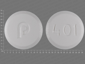 White Round pill with imprint P;401 — Risperidone Risperidone 2 mg; (view 2)
