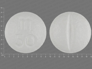White Round pill with imprint m;50 — Metoprolol succinate Metoprolol succinate 50 mg; (view 2)