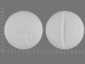 White Round pill with imprint m;100 — Metoprolol succinate Metoprolol succinate 100 mg; (view 2)