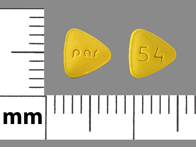 Yellow Triangle pill with imprint par;54 — Imipramine hydrochloride Imipramine hydrochloride 10 mg; (view 2)