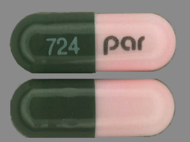 Green, pink Capsule pill with imprint 724;par — Hydroxyurea 500 mg (view 2)