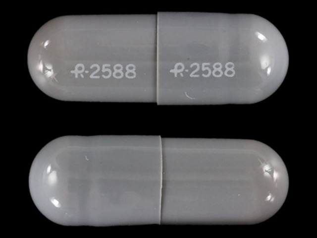 Gray Capsule pill with imprint R;2588 — Diltiazem hydrochloride Diltiazem hydrochloride 120 mg; (view 2)