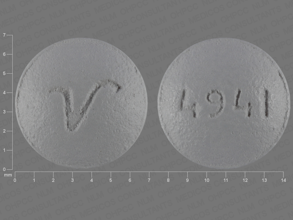 Gray Round pill with imprint 4941;V — Perphenazine Perphenazine 4 mg; (view 3)