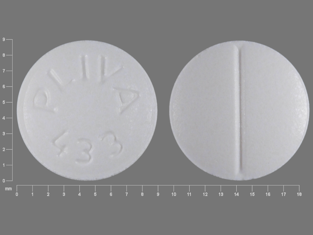 White Round pill with imprint PLIVA;433 — Trazodone hydrochloride Trazodone hydrochloride 50 mg; (view 4)