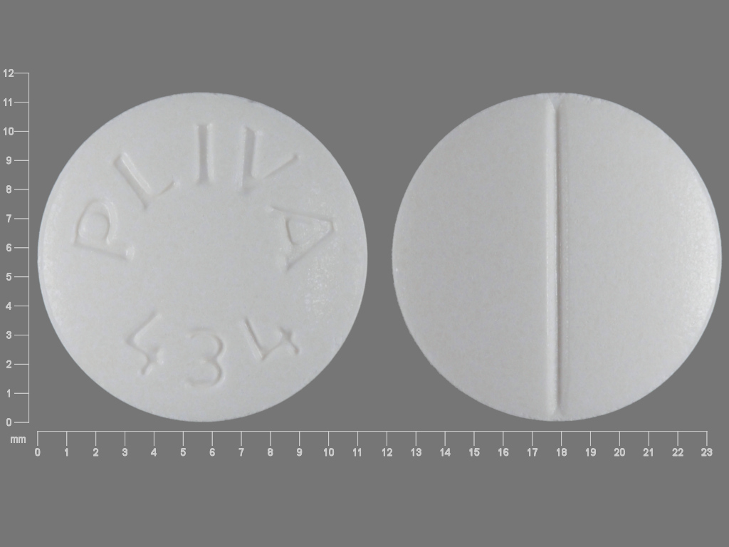 White Round pill with imprint PLIVA;434 — Trazodone hydrochloride Trazodone hydrochloride 100 mg; (view 3)