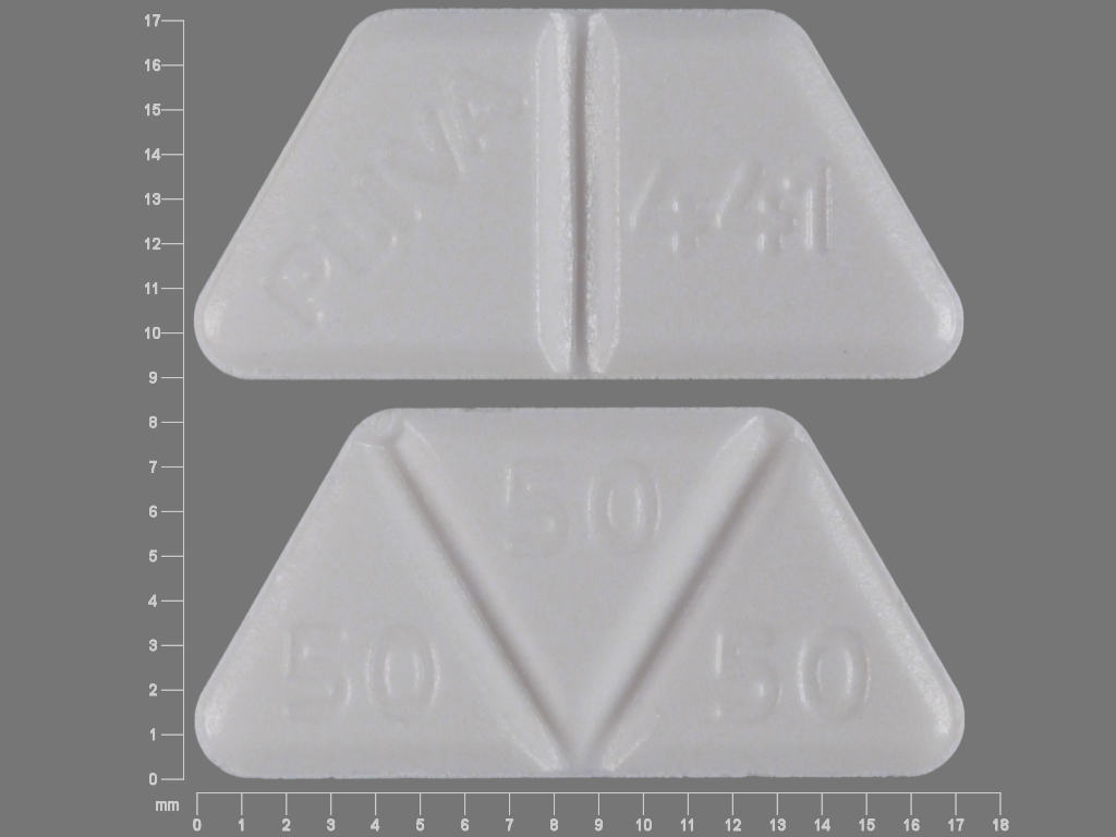 White Trapezoid pill with imprint PLIVA;441;50;50;50 — Trazodone hydrochloride Trazodone hydrochloride 150 mg; (view 2)
