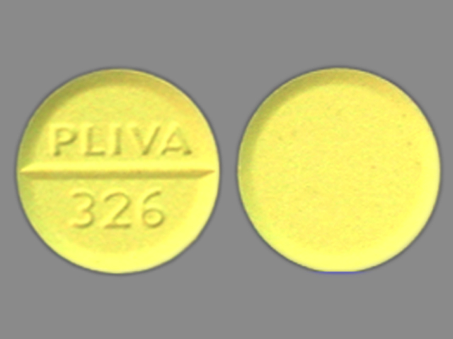 Yellow Round pill with imprint PLIVA;326 — Bethanechol chloride 50 mg (view 2)