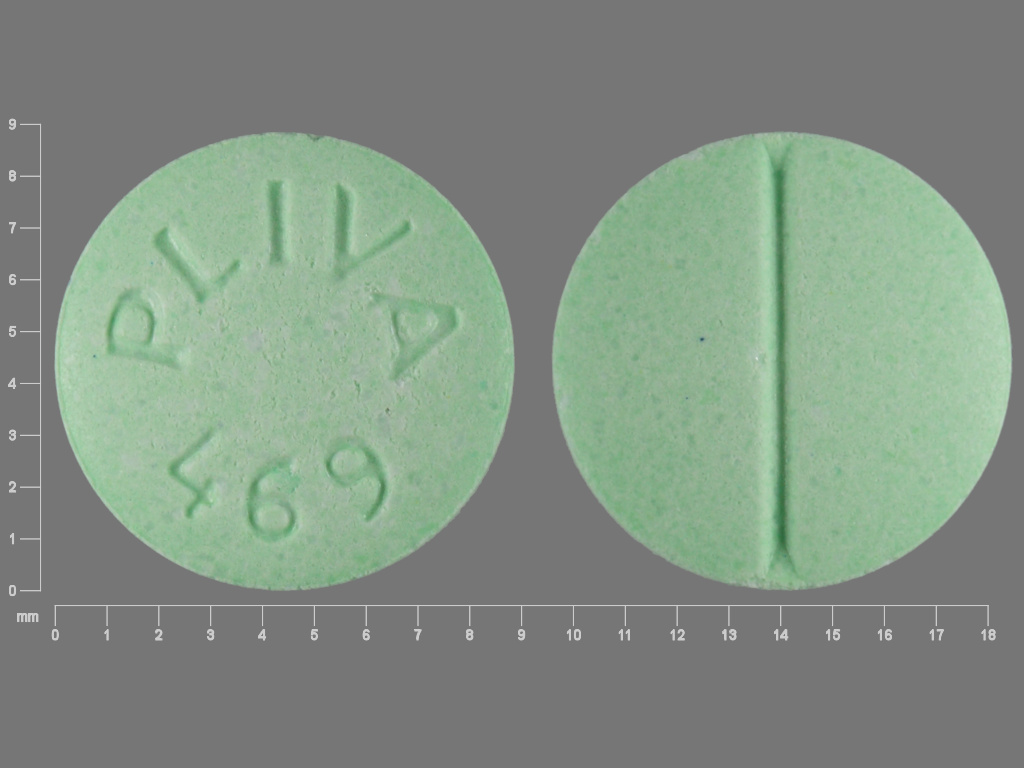 Green Round pill with imprint PLIVA;469 — Propranolol hydrochloride 40 mg (view 2)