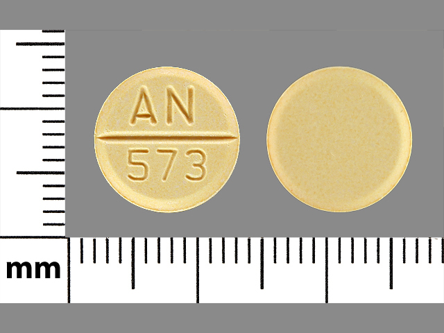 Yellow Round pill with imprint AN;573 — Bethanechol chloride Bethanechol chloride 25 mg; (view 7)
